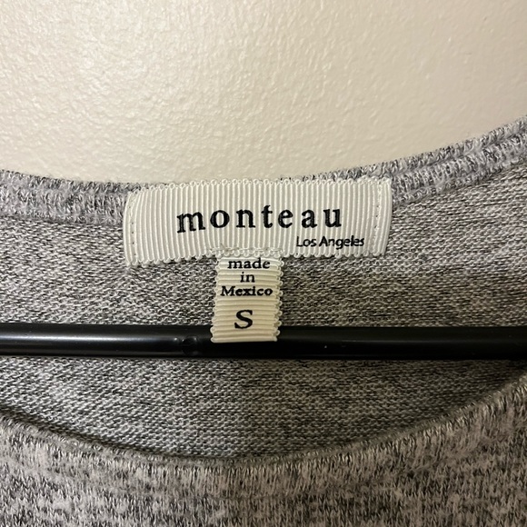 Monteau Grey Sweater Dress Flowy Bell Sleeves Fall Winter Casual Heathred Dress - Picture 4 of 4